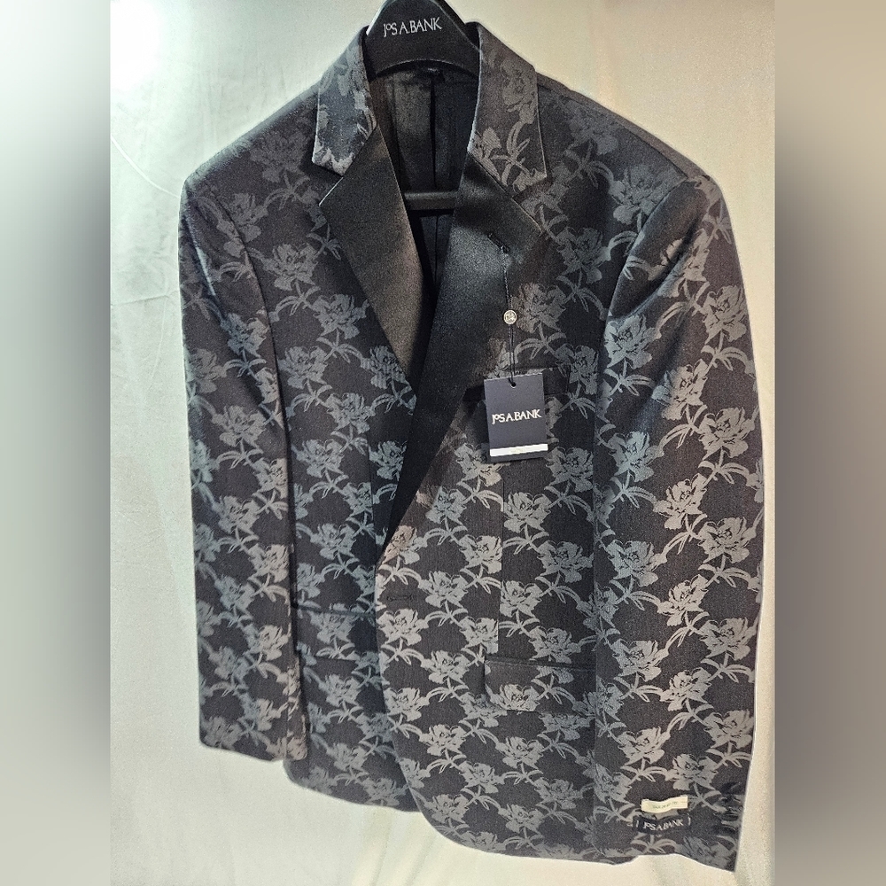 PROM TIME 38R JOS A BANK Floral Dinner Jacket Blazer Tailored Fit Charcoal